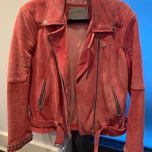 Hot pink leather embroidered jacket